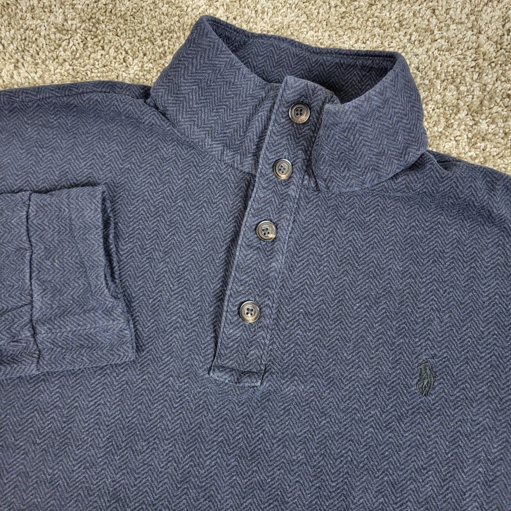 Polo Ralph Lauren Mens Large Navy Herrinbone Pony Stretch Mock Henley Sweater